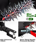 Close-up of 40 Inch Tow Behind Spiker Seeder Combo Aerator And Spreader For Lawn Care showing steel spikes and tow hitch.