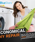 Woman smiling and holding green towel in front of dryer with Economical DIY Repair text visible.