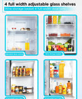 Inside view of Big Boy 17 Cu Ft Convertible Freezer And Refrigerator showing adjustable glass shelves and door bins.
