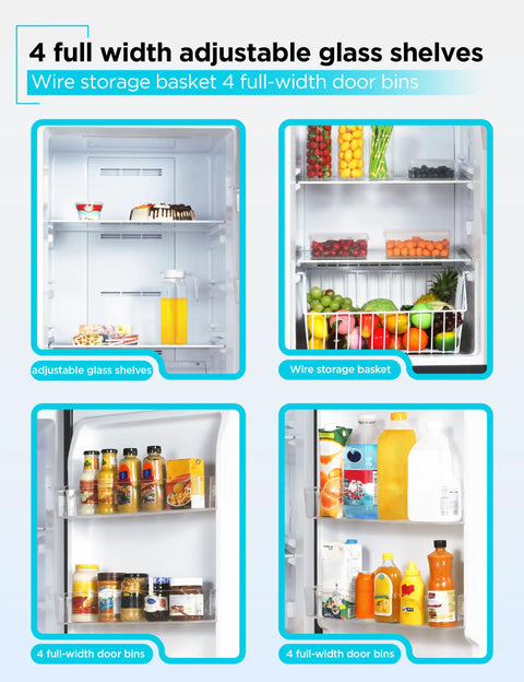 Inside view of Big Boy 17 Cu Ft Convertible Freezer And Refrigerator showing adjustable glass shelves and door bins.