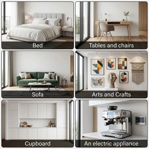No Sweat Heavy Duty Self Adhesive Furniture Sliders For Carpet And Hardwood Floors Includes Round And Rectangular Chair Glides in home setting with various furniture.