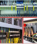 Open Slot Cable Raceway Kit With Reverse Snap Cover, 10 Pack shown managing cables in a server room and office setup