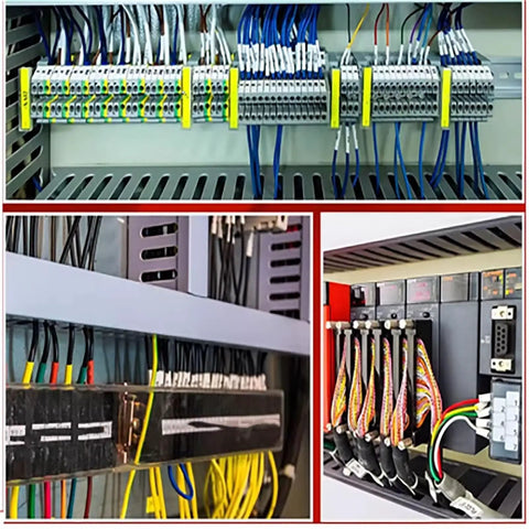 Open Slot Cable Raceway Kit With Reverse Snap Cover, 10 Pack shown managing cables in a server room and office setup