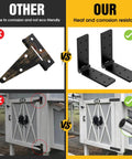 Side-by-side comparison of rusted hinge versus black corrosion-resistant heavy duty gate hinges 2 pack 270 degree adjustable.