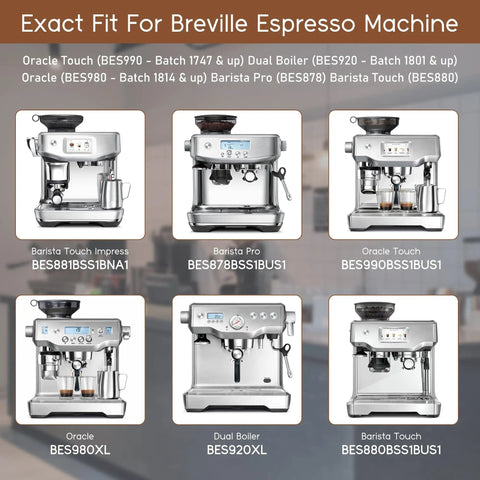 Premium Water Filter Replacement For Breville Espresso Machines Barista Touch BES880 Barista Pro BES878 displayed with machines