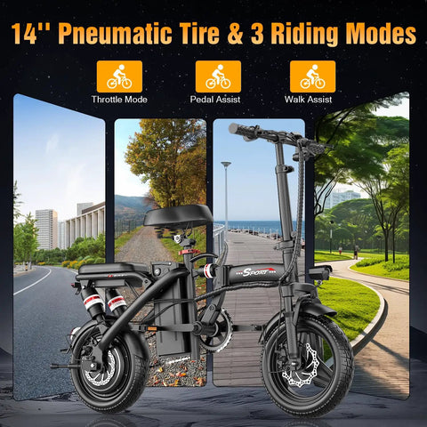 Electric Bike For Adults And Teens With 1200W Peak Motor Folding Commuter Ebike Up To 25 MPH And 30 To 45 Mile Range with 14 inch wheels