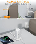 Flat Plug Power Strip With 11 Outlets And 3 USB Ports Including USB C Surge Protector setup behind furniture and charging devices