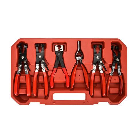BETOOLL 9-piece hose clamp pliers set with red handles in red carrying case