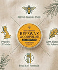 Real Deal Natural Beeswax Furniture Polish To Restore Dry Wood And Boost Natural Grain With Food Safe Olive Oil Blend For A Smooth Clean Finish That Gives Your Favorite Wooden Pieces Brand New Life In 3.5 Fl Oz Jar - UK made beeswax wood polish in a round tin.