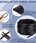Flat Screen Spline 0.315 Inch Width Vinyl Window Screen Spline With Rolling Tool Black Flat Bottom And Curved Top Edge Repair Kit