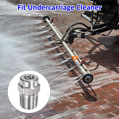 Pro Grade Surface Clean Tips Set Two Pack 25 Degree Pressure Washer Nozzles One Quarter Inch NPT Male Stainless Steel In Use