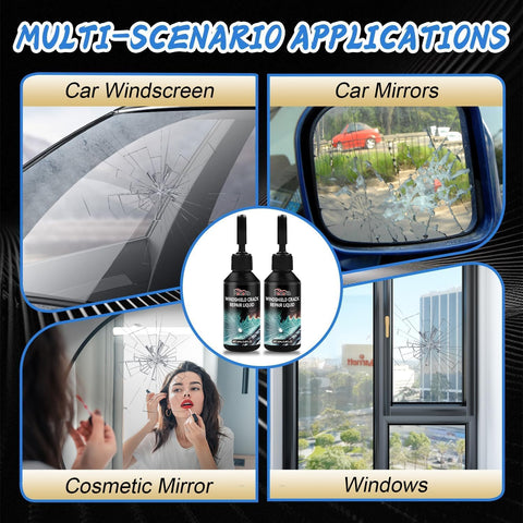 Windshield Crack Repair Kit 2025 Upgrade Nano Glass Repair Liquid for fixing cracks in windshields, mirrors, windows as shown.