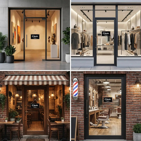 Double Sided Open Sign With Rope For Biz Hours Open Closed Sign 11 By 6.1 Inch Easy Flip Display in storefront settings