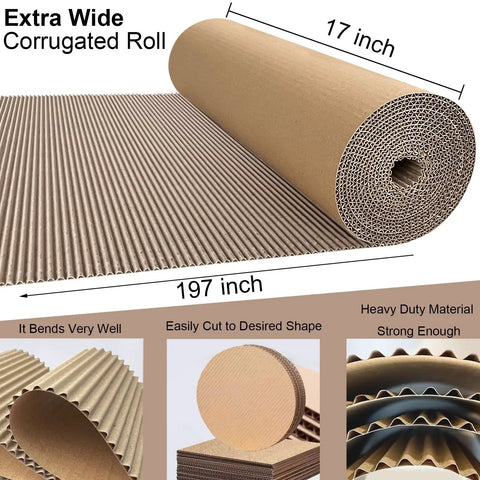 Extra Wide Corrugated Cardboard Roll 17 Inch By 197 Inch Thick Single Face Sheets For Crafts, Shipping, Mailing, And Gift Packaging