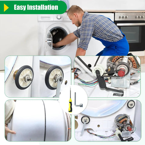 High Performance 4392065 Dryer Repair Kit With 349241T Drum Roller And Belt Assembly Upgraded Metal Bearings for installation view.