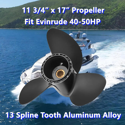 Aluminum Outboard Boat Propeller 11.75 Inch Diameter By 17 Inch Pitch, 13 Spline Tooth, Right Hand Rotation, Fits 40 To 50HP