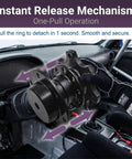 Universal Quick Release Steering Wheel Hub Adapter Kit With Anti Theft Six Bolt Boss Plate and Raised Spacers in use, showcasing instant release mechanism.