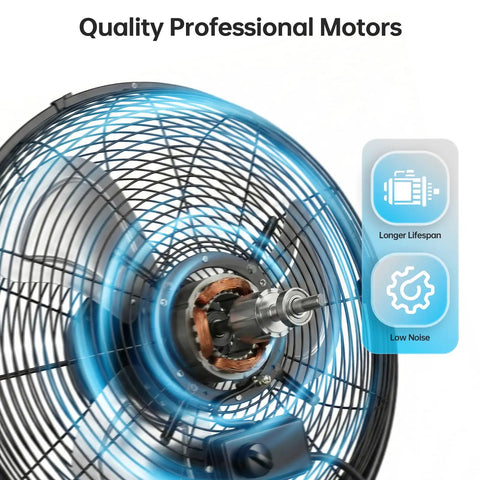 Close-up of Heavy Duty 20 Inch High Velocity Pedestal Fan With 3 Speed Settings And Adjustable Height From 47 To 55 Inches