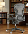 Ditch Those Dang Office Chair Casters With This 5 Pack Of Low Profile Bell Glides on a modern ergonomic chair in a library.