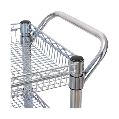 Heavy Duty Metal Rolling Utility Cart With Deep Top Basket And Handle Bar For Restaurant Garage Warehouse Kitchen And Office Workhorse NSF Certified Three Adjustable Wire Shelves 34.8 Inch Wide By 18.25 Inch Deep Cart