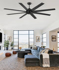 72 Inch Black Ceiling Fan No Light With Remote, 6 Speeds, Quiet Reversible DC Motor, Industrial Style in living room