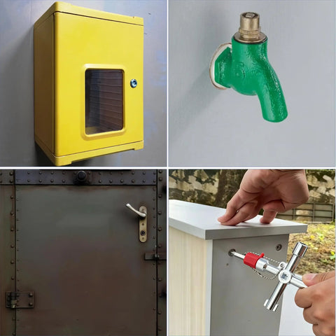 2 Pack 4 Way Sillcock Key Kit For Hose Valves Faucets And Switches With Beaded Chain used on utility room door and green faucet