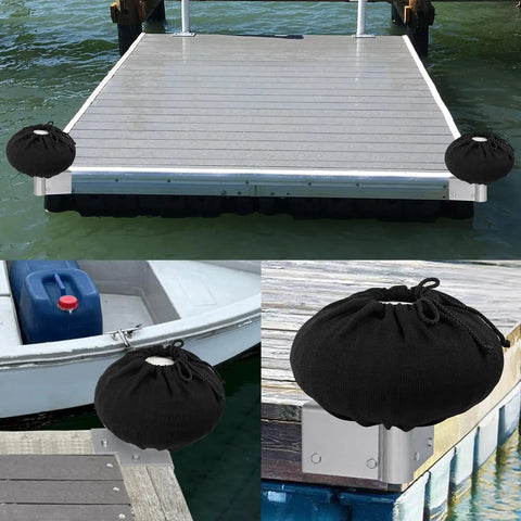 Dock wheel bumpers for boats, corner mount fender covers, marine grade inflatable 12 inch wheel bumpers on dock