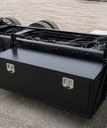 Heavy Duty Underbody Truck Tool Box Mounting Brackets Kit Set of 2 installed on truck chassis with toolbox