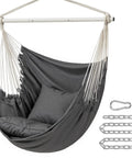 Cozy Hammock Chair With Two Cushions For Indoor Outdoor Lounging, Heavy Duty Steel Frame With Chains, Large Seat, Slate Gray