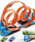Cool Race Track Car Set For Kids 3 Plus With 5 Rotating Tracks And 2 Small Cars Boys Toy Car Track Set in orange and blue