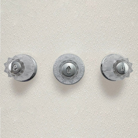 Clear Acrylic Tub And Shower Faucet Handles For Contessa And Windsor Faucets Fits Price Pfister, front view on wall display