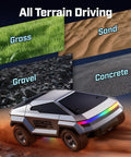 1/24 Scale Remote Control Monster Truck For Kids With Colorful Lights, 2.4GHz RC Car showing all terrain driving on various surfaces