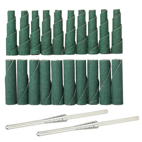 120 Grit Zirconia Sanding Bands For Detail Work Set 0.4 Inch By 1.5 Inch Cone And Cylinder Shapes With One Eighth Inch Self Tightening Mandrel