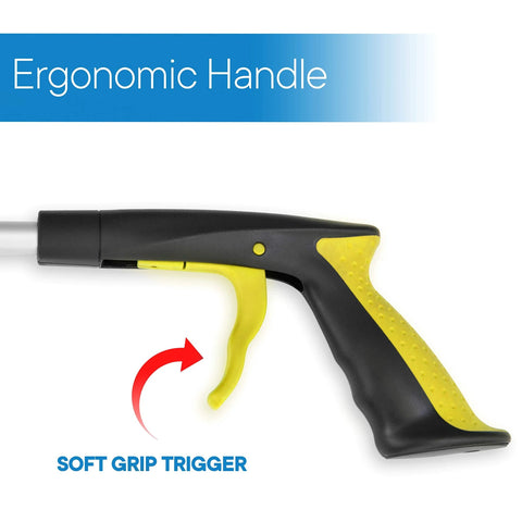 RMS 26-inch folding grabber/reacher with ergonomic handle, Amazon brand, yellow soft-grip trigger