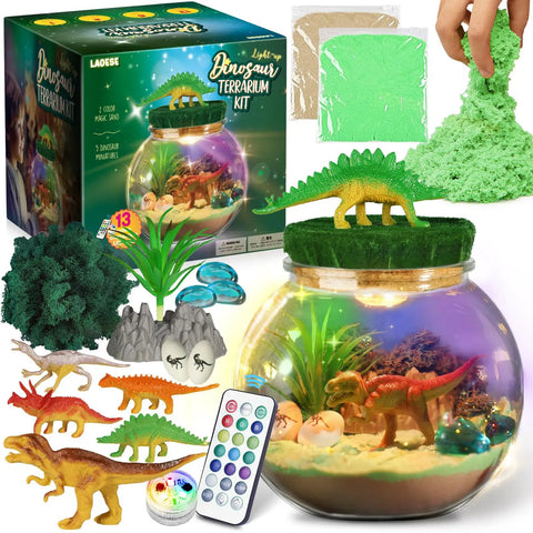 Dinosaur Terrarium Kit For Kids With LED Night Light And Remote Control DIY Dino Toys Arts And Crafts Set components display