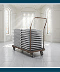 Heavy Duty Folding Chair Dolly Cart With 1100 Lb Capacity, Steel Construction, shown with horizontally stacked chairs