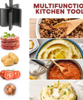 Five Blade Premium Stainless Steel Meat Chopper And Hamburger Press Tool For Fast Ground Beef Crumbling Chicken And Pork Preparation A Straight Up Kitchen Game Changer That Makes Everyday Cooking Completely Effortless with chopped meat, mashed potatoes, and eggs.