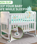 Straight Up Floor Savers Round Rubber Furniture Caster Cups 12 Piece Set Clear Non Slip Chair Coasters protecting a baby crib.