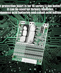 Heavy Duty 10S 36V 35A BMS Protection Board For LiFePO4 Battery Packs With Kickass No Fuss Wiring And Built In Smart Balancing Heatsink on circuit background.