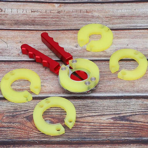 5 Piece Bezel Opener Tool Kit For Watches With Precision Gear Ring Opener And Elastic Rubber Band Safety, yellow rings on wood