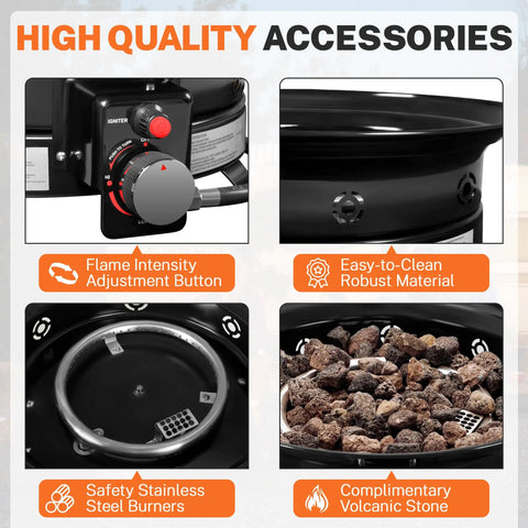 Lit Propane Fire Pit Smokeless 58000 BTU 19 Inch Outdoor Portable Fire Table with adjustment button and volcanic stones