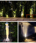 Solid Brass Landscape Spotlight With Low Voltage 12V AC DC Outdoor Uplight illuminating garden path, trees, and house exterior.