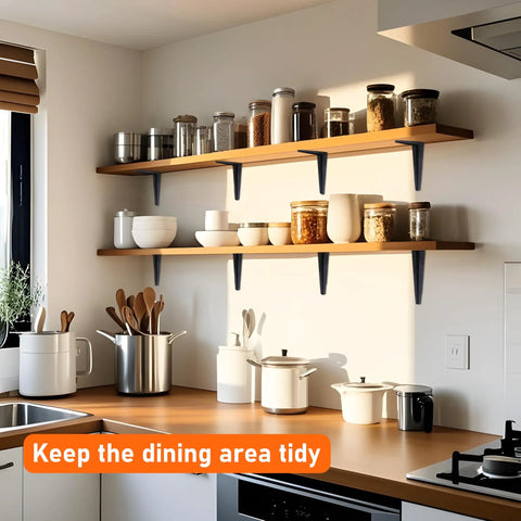 Hella Sturdy 8 Pack Black Metal L Shelf Brackets Heavy Duty Wall Mount Floating Shelf Supports thick steel L brackets with kitchen shelves