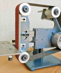 Top Tier Heavy Duty Bench Polisher 1100W Variable Speed Grinder And Belt Sander Station with a close-up view of sanding mechanism.