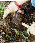 Gardener using Multipurpose Manganese Grass Sickle With Handle Ergonomic Gardening Tool For Weeding Cutting And Harvesting