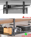 Under Desk Cable Management Tray For Cords And Wires, Medium Fit, showing capacity comparison and cable organization setup