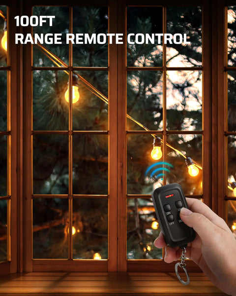 Remote controlling Outdoor Dimmable String Light Dimmer With 100 Foot Control Range Weatherproof 125V Dimmer Switch at night.