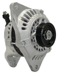 ACDelco Gold alternator, silver housing with black pulley, front view.