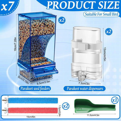 Straight-Up No-Mess Bird Feeder And Water Dispenser Set Featuring Automatic Drinking Bottles And Fresh Food Bowls In Bright Blue