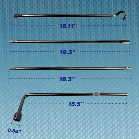 Beefy Spare Tire Tool Kit With Jack Handle And Lug Wrench For Toyota Tundra And Sequoia 2007-2021 shown with dimensions